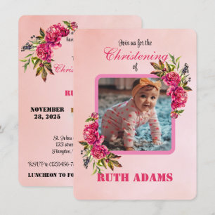 Watercolor Floral Blush Pink Christening Invitation