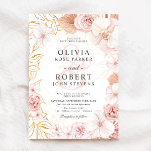 Watercolor Floral Blush Pink Gold Wedding Invitation