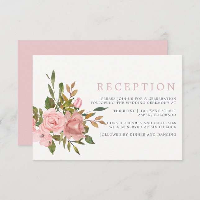 Watercolor Floral Blush Pink Wedding Reception Invitation (Front/Back)