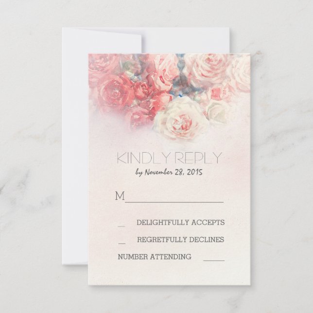 watercolor floral blush pink wedding RSVP cards (Front)
