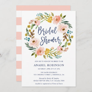 Watercolor Floral Bohemian Wreath Bridal Shower Invitation