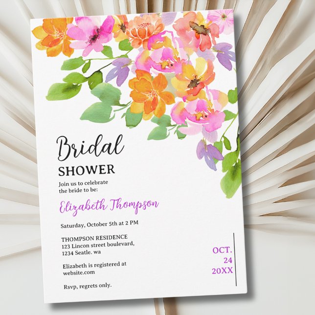 Watercolor Floral Boho Fall Bridal Shower Invitation (Creator Uploaded)