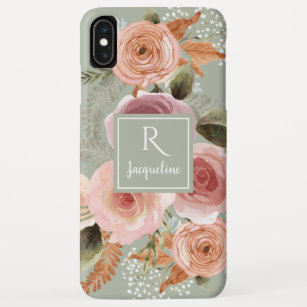 Watercolor Floral BOHO Greenery Sage Foliage Name Case-Mate iPhone Case