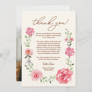 Watercolor Floral Boho Photo Wedding Thank You Card
