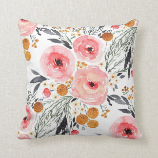 Watercolor Floral Boho Throw Pillow