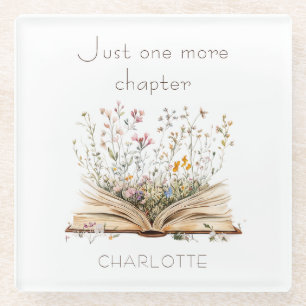 Watercolor Floral Book Lover Quote Glass Coaster