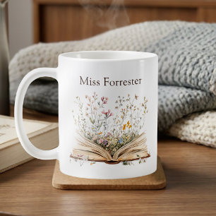 Watercolor Floral Book Teacher Appreciation Coffee Mug