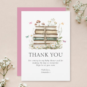 Watercolor Floral Books Baby Shower Thank You Card