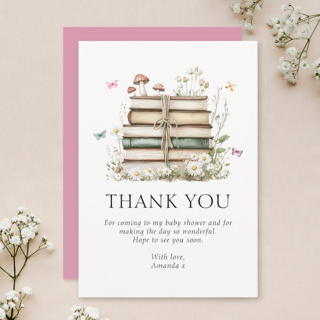 Watercolor Floral Books Baby Shower Thank You Card (Creator Uploaded)