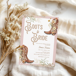 Watercolor Floral Boots & Bride Bridal Shower Invitation