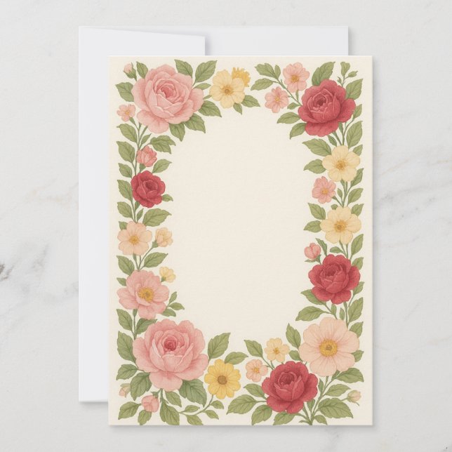 Watercolor Floral Border Greeting Card (Front)