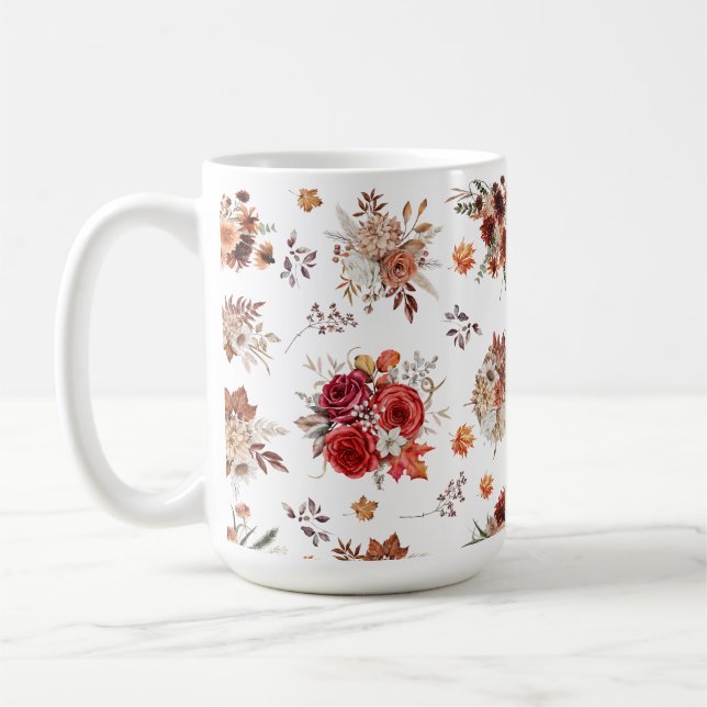 watercolor floral botanical fall autumn pattern  coffee mug (Left)