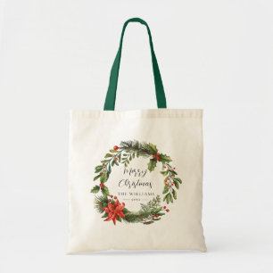 Watercolor Floral Botanical Family Christmas Tote Bag