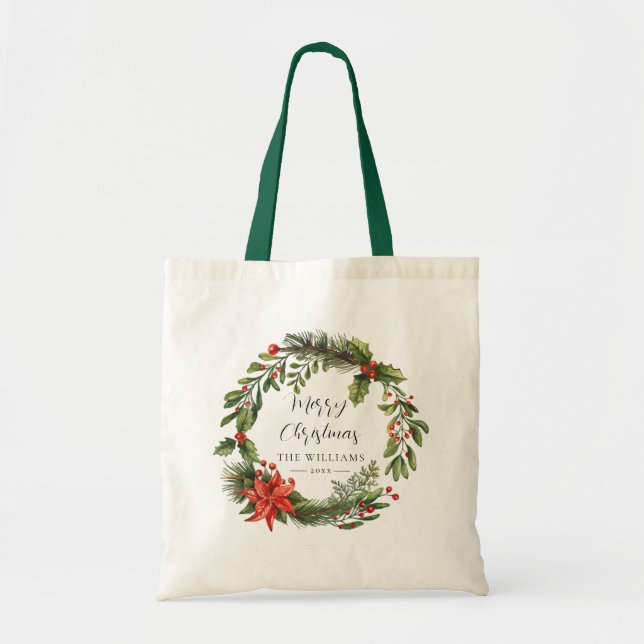 Watercolor Floral Botanical Family Christmas Tote Bag (Front)
