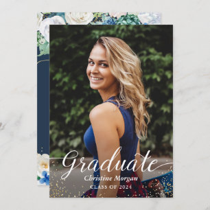 Watercolor Floral Botanical Graduation Party Photo Invitation