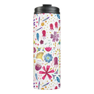 Watercolor Floral Botanical Hedgerow Pattern Thermal Tumbler