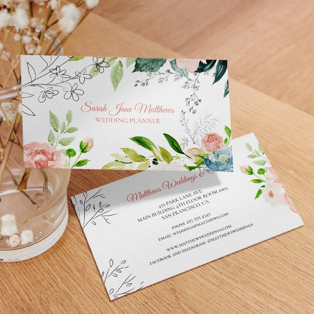 Watercolor floral botanical modern wedding planner business card (Creator Uploaded)