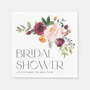 Watercolor Floral Bouquet Autumn Bridal Shower Napkin
