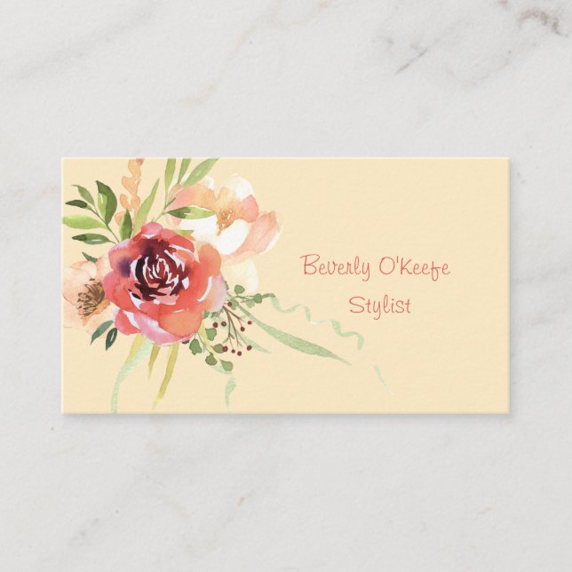 Watercolor Floral Bouquet Business Card (Front)