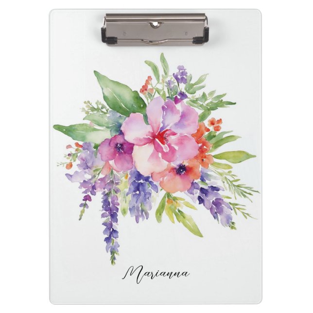 Watercolor Floral Bouquet Clipboard (Front)
