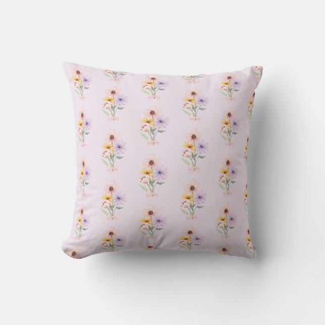 Watercolor floral bouquet girly preppy cushion (Front)