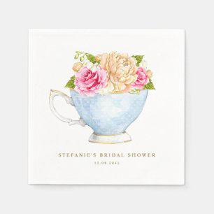 Watercolor Floral Bouquet in Teacup Bridal Shower Napkin