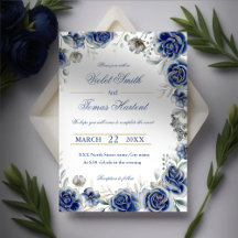 Watercolor floral bouquet navy blue wedding