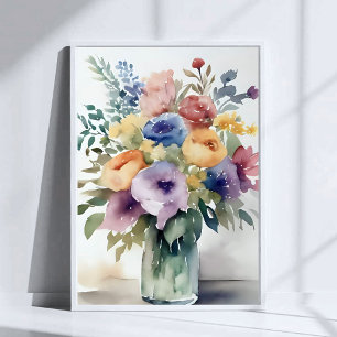 Watercolor Floral Bouquet Painting Poster