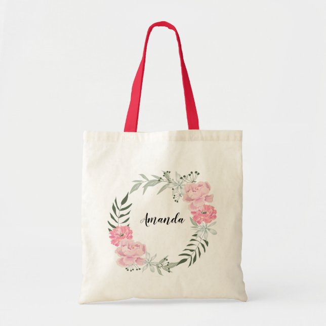 Watercolor floral bouquet ,personalised tote bag (Front)