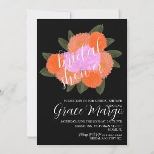 Watercolor Floral Bouquet Pink Black Bridal Shower Invitation