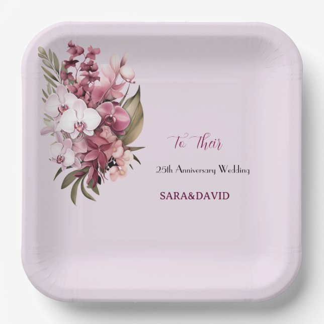 Watercolor Floral Bouquet wedding Paper Plate (Front)