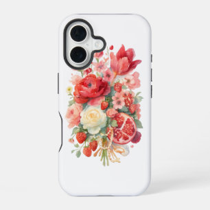 Watercolor Floral Bouquet with Fruits and Pearls – iPhone 16 Case