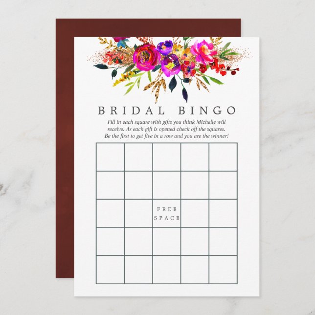 Watercolor Floral Bridal Shower Bingo Invitation (Front/Back)