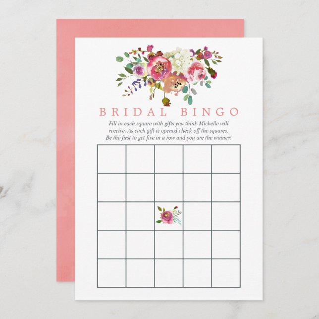 Watercolor Floral Bridal Shower Bingo Invitation (Front/Back)