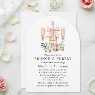 Watercolor Floral Bridal Shower Brunch Pink Bow Invitation