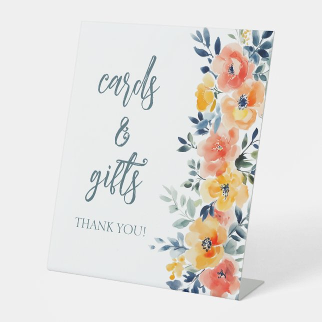 Watercolor Floral Bridal Shower CUSTOM  Pedestal Sign (Front)