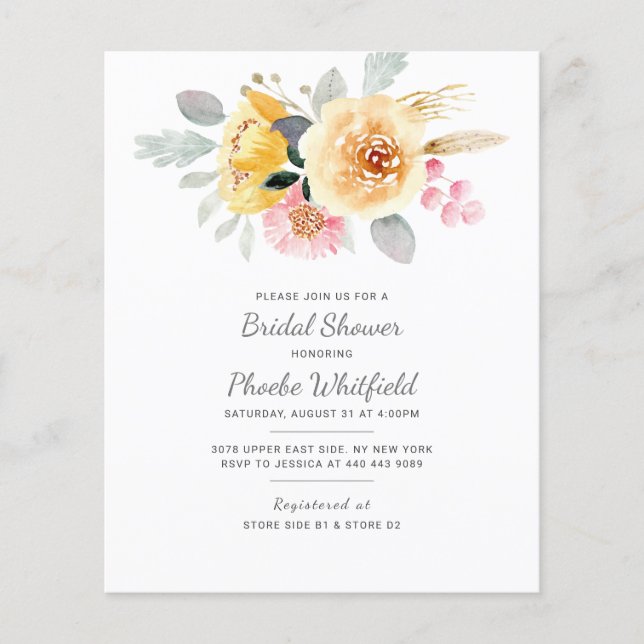 Watercolor Floral Bridal Shower Invitation (Front)