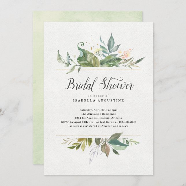 Watercolor Floral Bridal Shower Invitation (Front/Back)