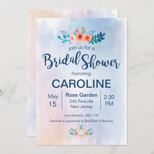 Watercolor Floral Bridal Shower Invitation (Front/Back)