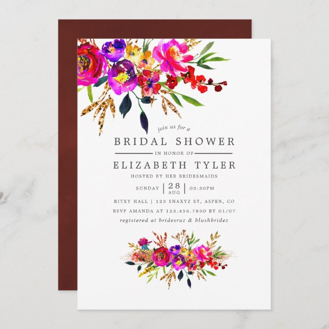 Watercolor Floral Bridal Shower Invitation (Front/Back)
