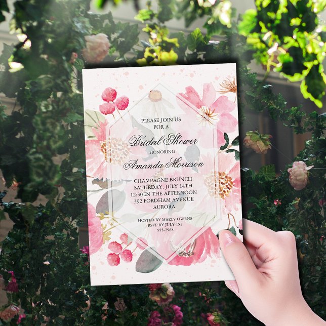 Watercolor Floral Bridal Shower Invitation (Watercolor pink garden flowers bridal shower invitations)