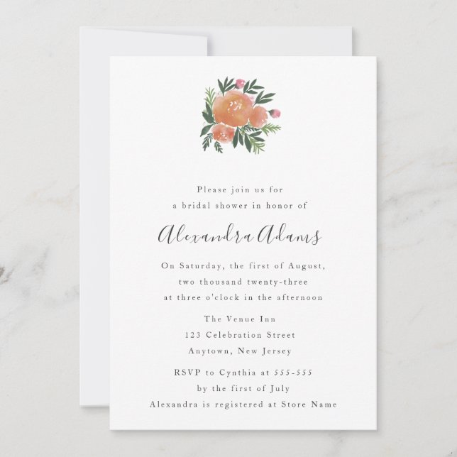 Watercolor Floral Bridal Shower Invitations (Front)