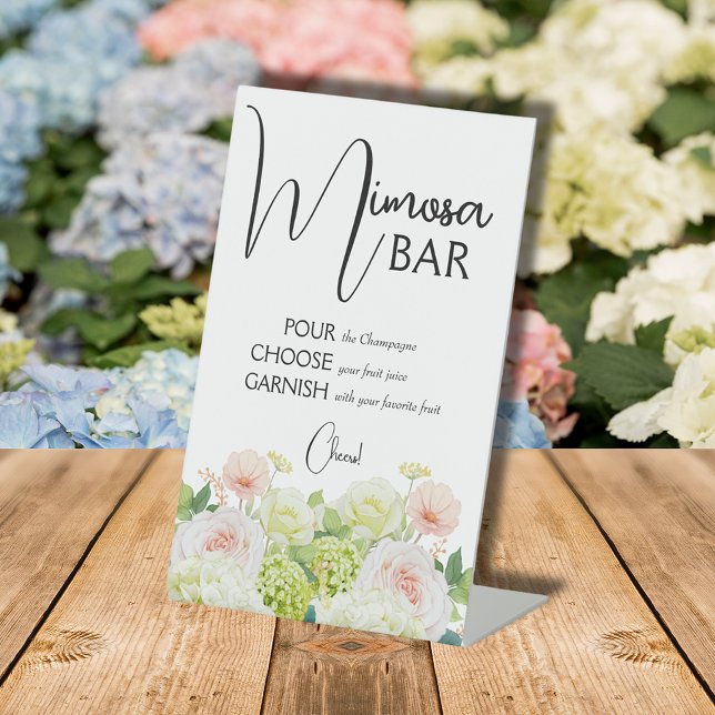 Watercolor Floral Bridal Shower Mimosa Bar Pedestal Sign (Bridal Shower Mimosa Bar Pedestal Sign with  Watercolor Florals)
