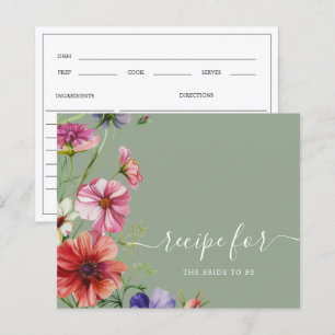 Watercolor Floral Bridal Shower Recipe Card