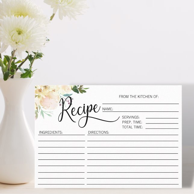 Watercolor Floral Bridal Shower RECIPE Enclosure Card (Creator Uploaded)