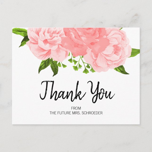 Watercolor Floral Bridal Shower Thank You Postcard (Front)