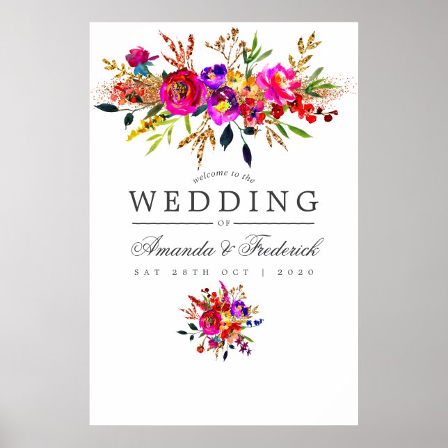 Watercolor Floral Bridal Shower Welcome Poster (Front)