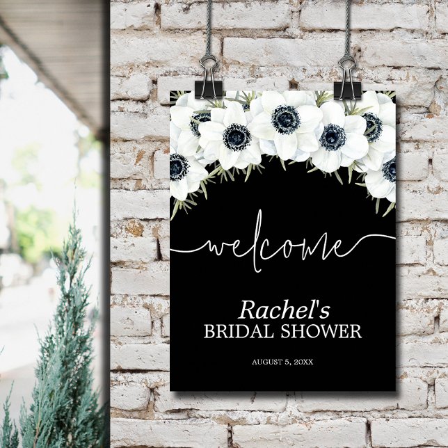 Watercolor Floral Bridal Shower Welcome Poster (Watercolor black and white floral bridal shower welcome poster)