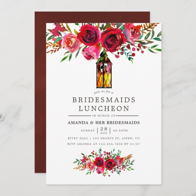 Watercolor Floral Bridesmaids Luncheon Invitation (Front/Back)
