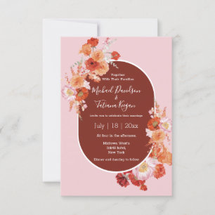 watercolor floral brown pink stylish wedding invitation